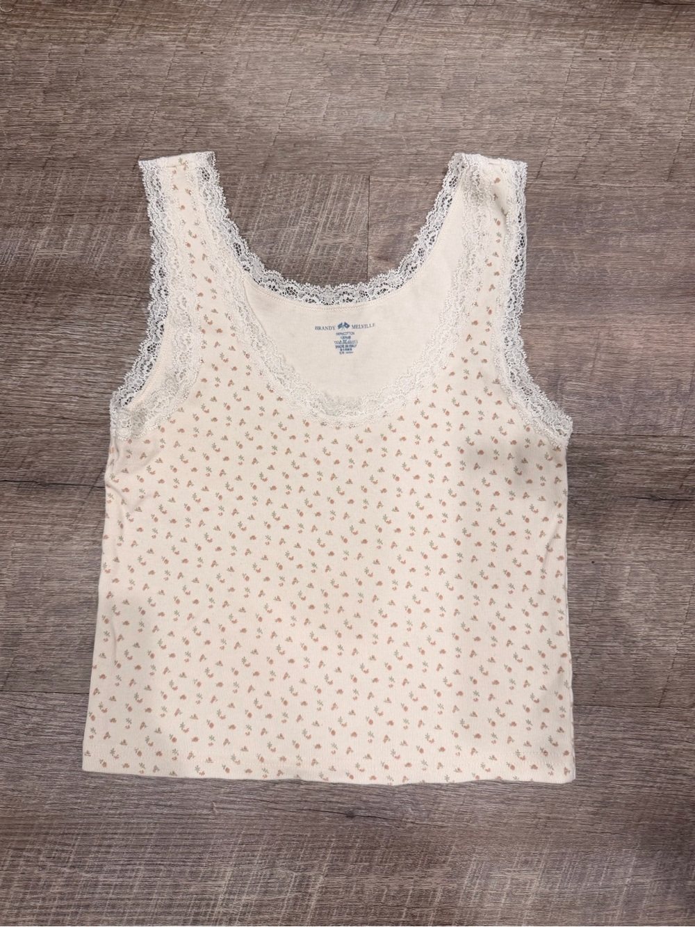Brandy Melville Lace Floral Tank Top One Size Y2K Coquette Baby Tee Indie Cute